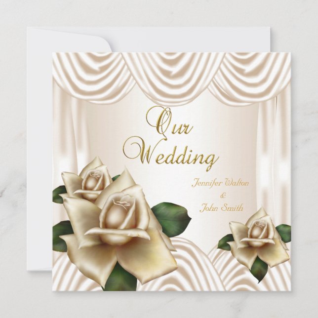 Elegant Wedding Sepia Cream Beige Roses Invitation (Front)