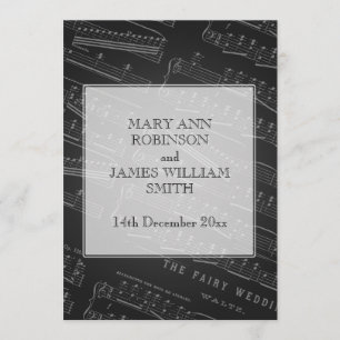 Elegant Wedding Sheet Music Black Invitation