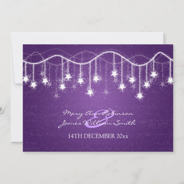 Elegant Wedding Shimmering Stars Purple Invitation (Front)