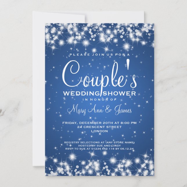 Elegant Wedding Shower Winter Sparkle Blue Invitation (Front)