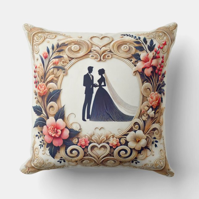 Elegant Wedding Silhouette Framed Throw Pillow (Front)