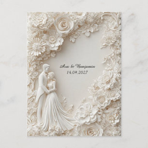 🌸 Elegant Wedding Silhouette Ivory Floral Paper Postcard