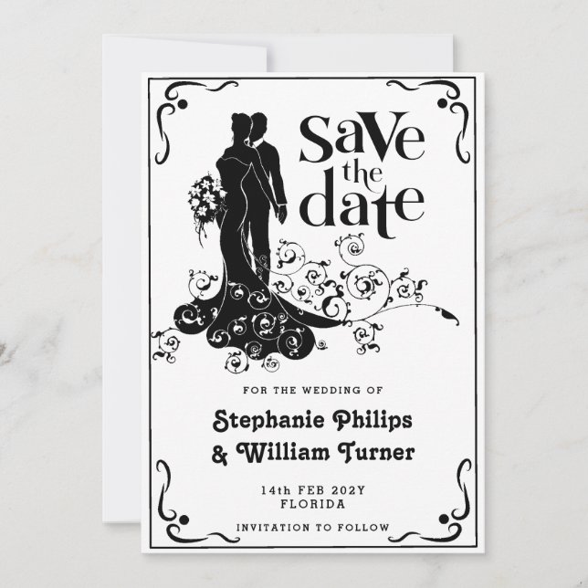 Elegant Wedding Silhouette Save The Date (Front)