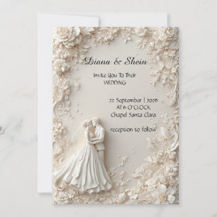 Elegant Wedding Silhouette with Floral Border Invitation