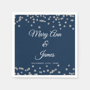 Elegant Wedding Silver Faux Glitter Confetti Navy Napkin