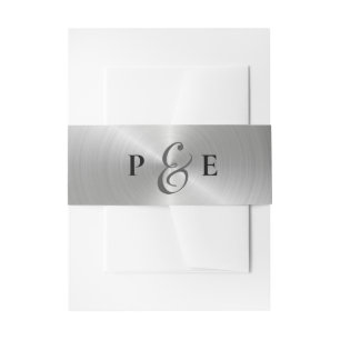 Elegant Wedding Silver Metallic Flare Initials Invitation Belly Band
