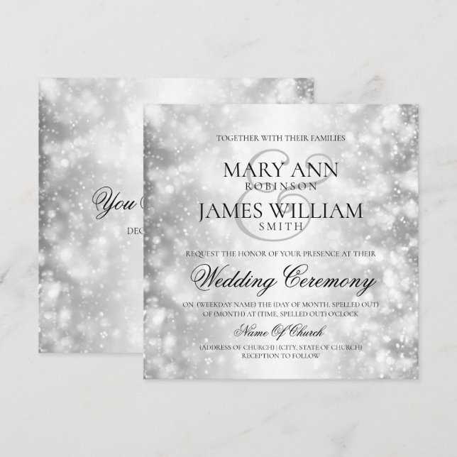 Elegant Wedding Silver Shimmer Lights Invitation (Front/Back)