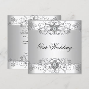 Elegant Wedding Silver White Diamond Jewel Invitation