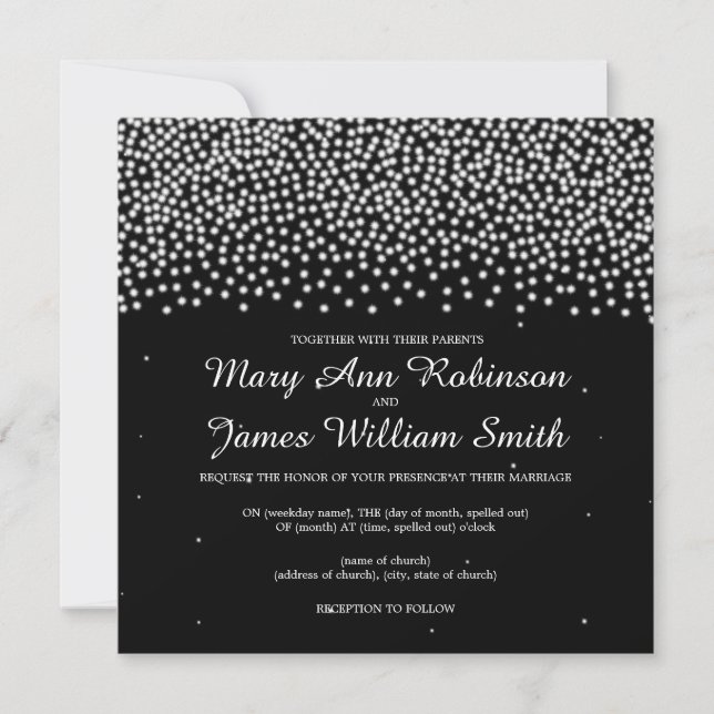 Elegant Wedding Simple Sparkle Black Invitation (Front)