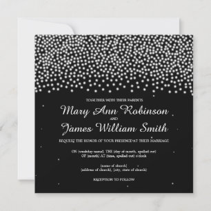 Elegant Wedding Simple Sparkle Black Invitation