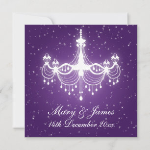 Elegant Wedding Sparkling Chandelier Purple Invitation