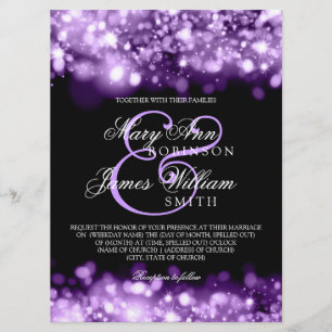 Elegant Wedding Sparkling Lights Purple Invitation