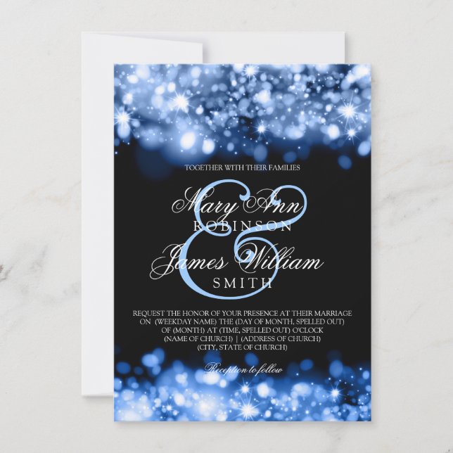 Elegant Wedding Sparkling Lights Sapphire Blue Invitation (Front)