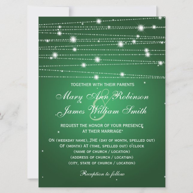 Elegant Wedding Sparkling Lines Emerald Green Invitation (Front)