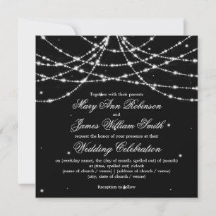 Elegant Wedding Sparkling String Black Invitation