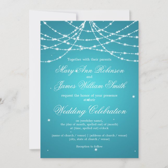 Elegant Wedding Sparkling String Turquoise Invitation (Front)