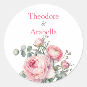 Elegant Wedding Sticker Peony Floral Blush Pink