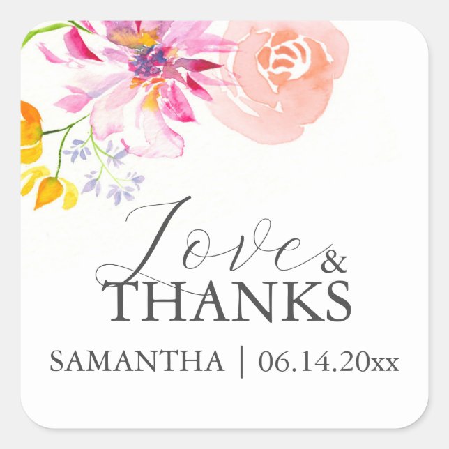 Elegant Wedding Stickers Colourful Flowers (Front)