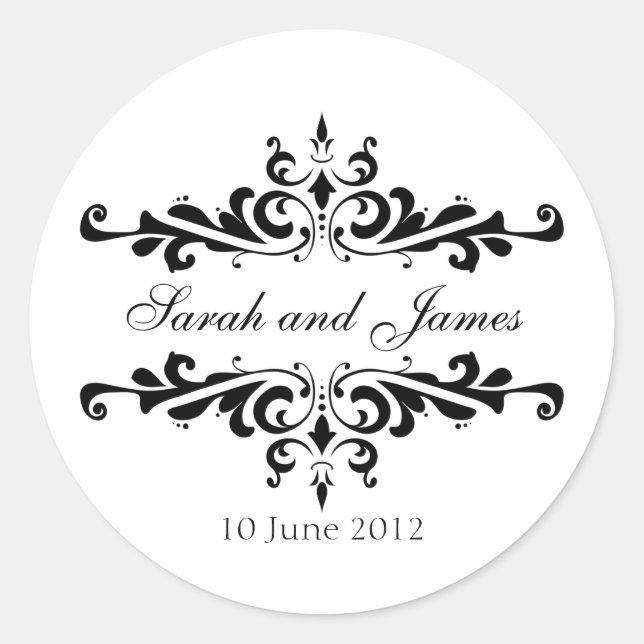 Elegant Wedding Stickers with Names and Date (Front)