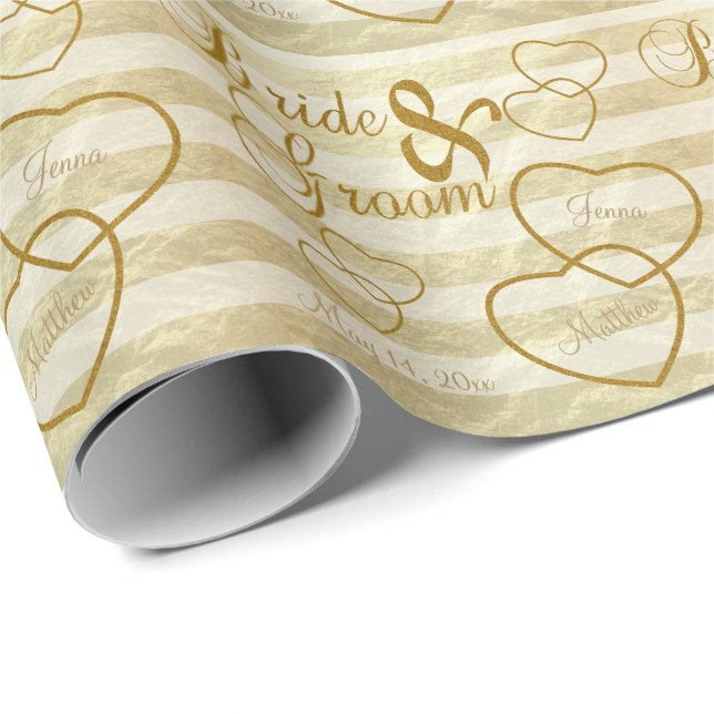 Elegant Wedding Stripes  and Gold Design Wrapping Paper (Roll Corner)
