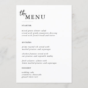 Elegant  Wedding Table Menu Cards Flat Menu