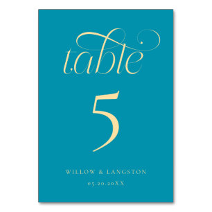 Elegant Wedding Table Number Aqua Blue