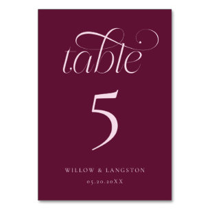 Elegant Wedding Table Number Cranberry