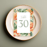 Elegant Wedding Table Number Green Peach Floral<br><div class="desc">Add a touch of elegance to your wedding reception with these beautiful wedding table numbers. Featuring classic calligraphy script and a stunning botanical floral design, these table numbers bring together delicate peach flowers and greenery foliage, creating a timeless and sophisticated look. Ideal for traditional wedding decor, each table number is...</div>