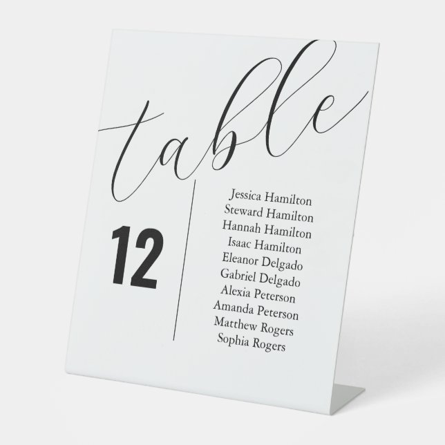Elegant Wedding Table Number Seating Chart Cards Pedestal Sign (Front)