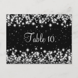 Elegant Wedding Table Number Winter Sparkle Black Postcard
