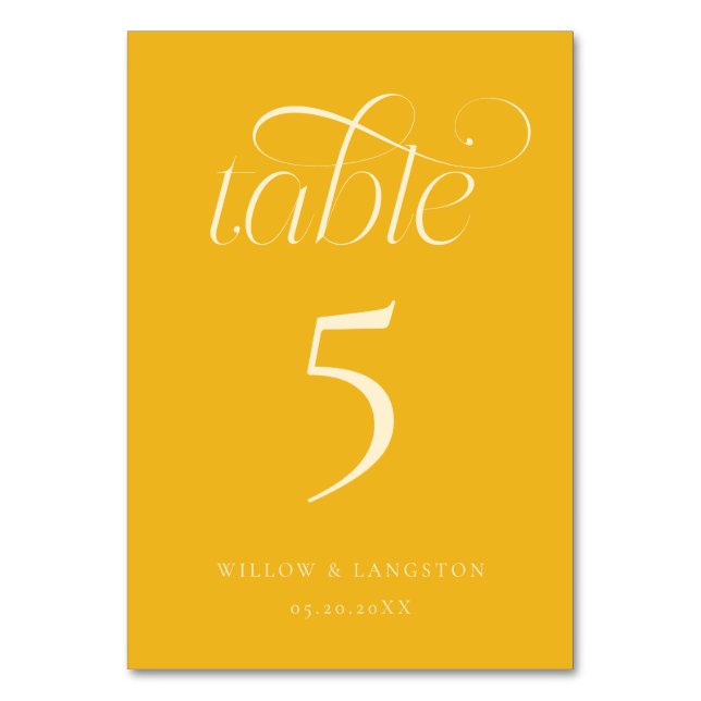 Elegant Wedding Table Number Yellow (Front)
