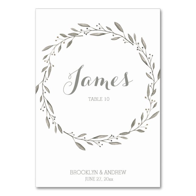Elegant Wedding Table Place Card Floral Grey (Front)
