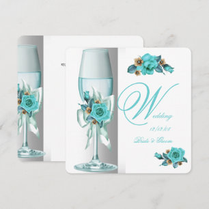 Elegant Wedding Teal White Beige Rose Champagne Invitation