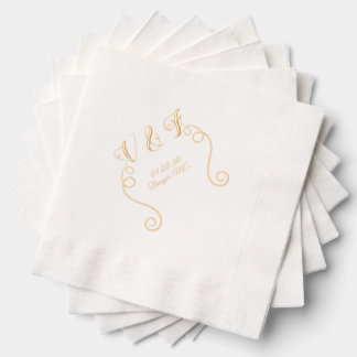 Elegant Wedding Text and Swash Lines Foil Napkins