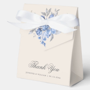 Elegant Wedding Thank U Dusty Blue Rustic Floral  Favor Box