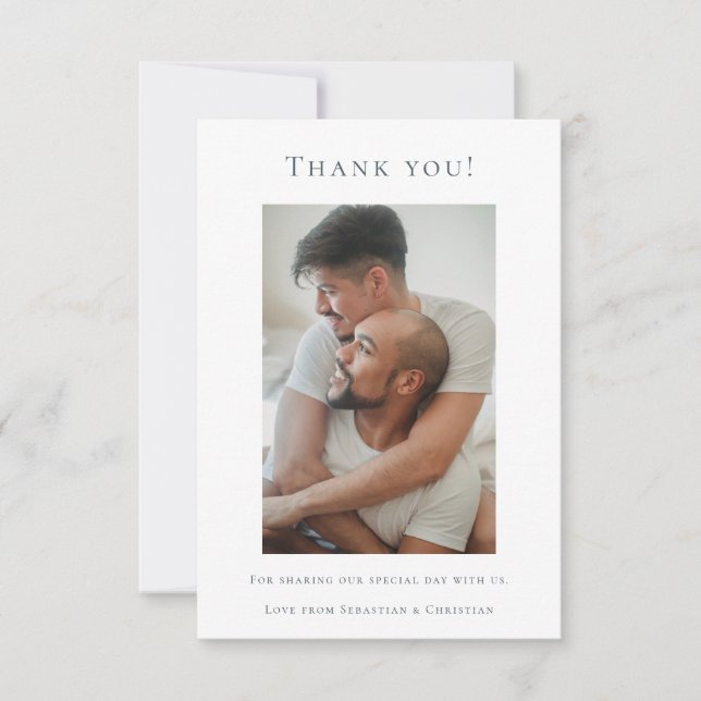 Elegant Wedding Thank You Blue White Photo (Front)
