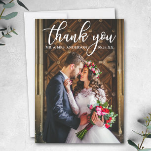 Elegant Wedding Thank You Bride and Groom Photo Card