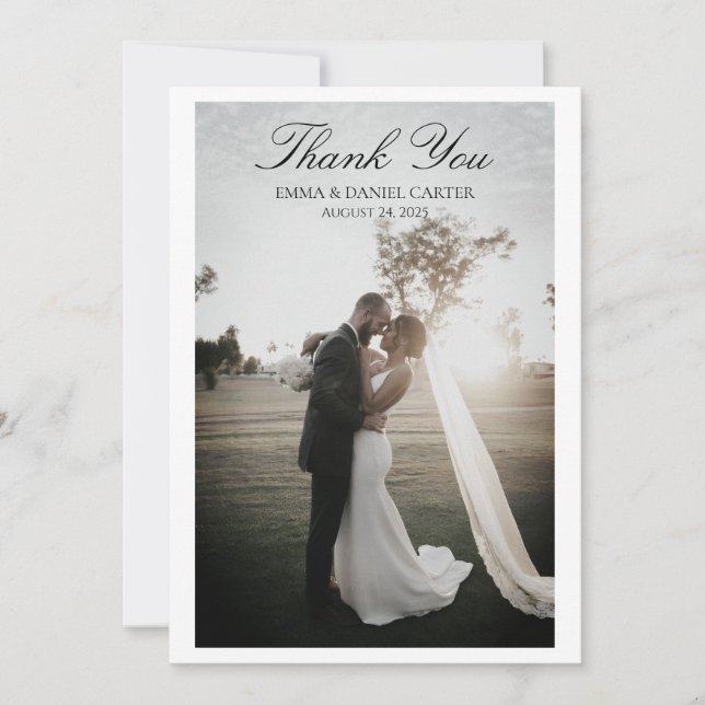 Elegant Wedding Thank You Card with Photo – Editab (Front)