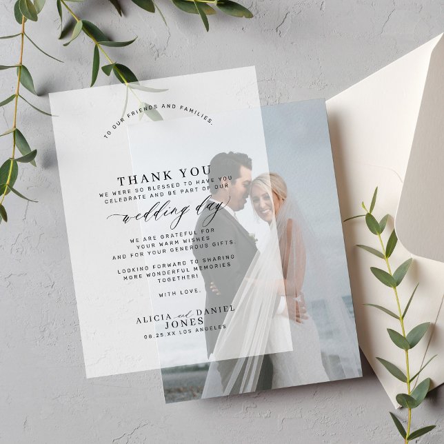 Elegant wedding thank you custom message overlay vellum invitations (Base card with photos can be purchased separately - please see the collection)
