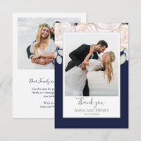 Elegant Wedding Thank You Floral Watercolor Navy 
