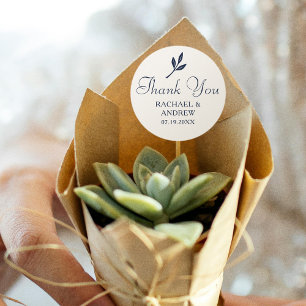 Elegant Wedding Thank You Navy Cream Simple Classic Round Sticker