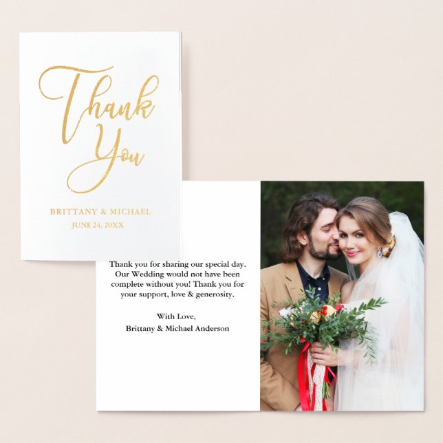 Elegant Wedding Thank You Photo Gold Foil Card (Display)