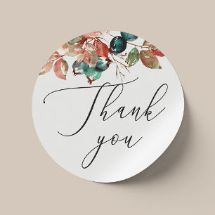 Elegant Wedding Thank You   Watercolor Fall Leaves Classic Round Sticker