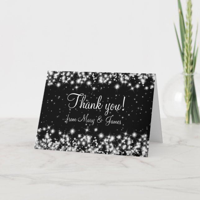 Elegant Wedding Thank You Winter Sparkle Black (Front)