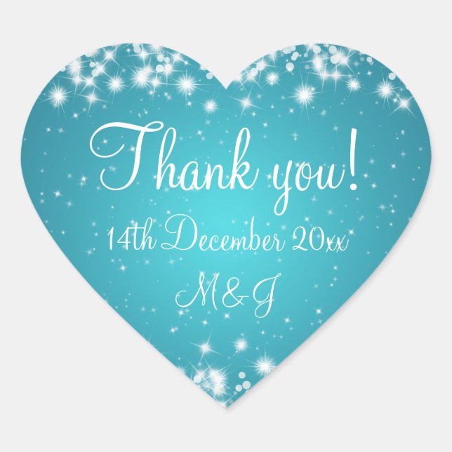 Elegant Wedding Thank You Winter Sparkle Blue Heart Sticker (Front)