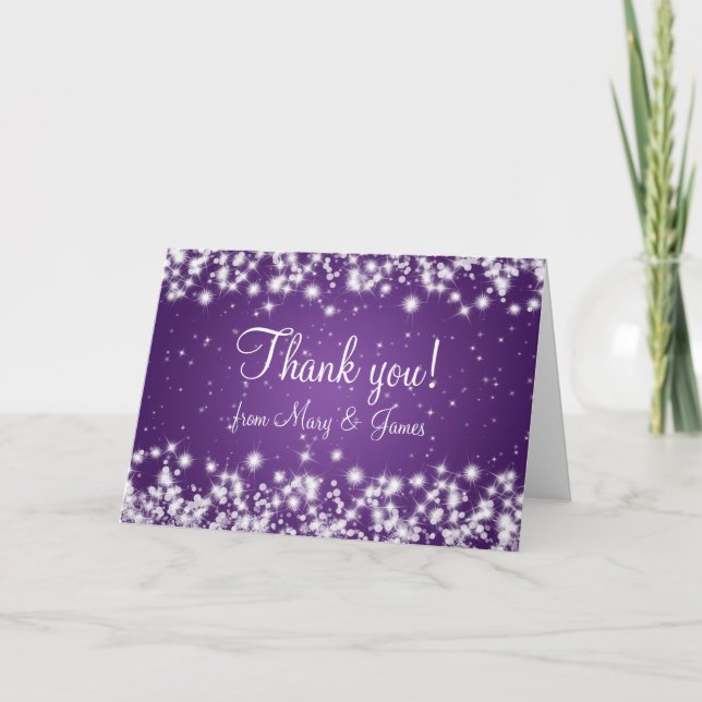 Elegant Wedding Thank You Winter Sparkle Purple (Front)