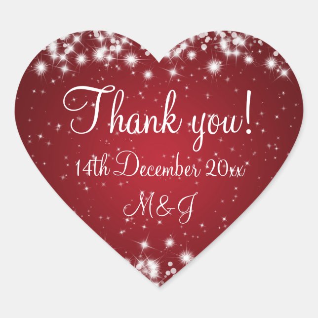 Elegant Wedding Thank You Winter Sparkle Red Heart Sticker (Front)