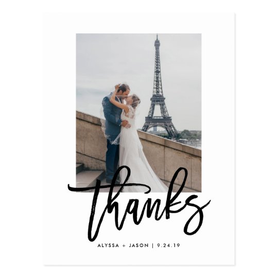 Elegant Wedding Thank You with Photo Postcard