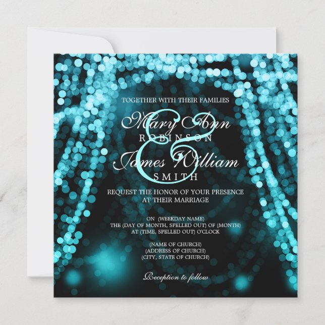 Elegant Wedding Turquoise String Lights Invitation (Front)