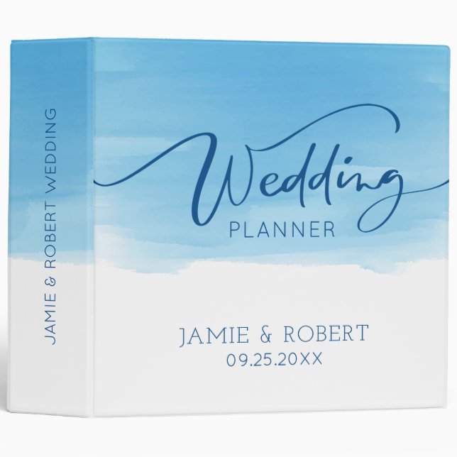 Elegant wedding typography on blue to blue ombre binder (Front/Spine)